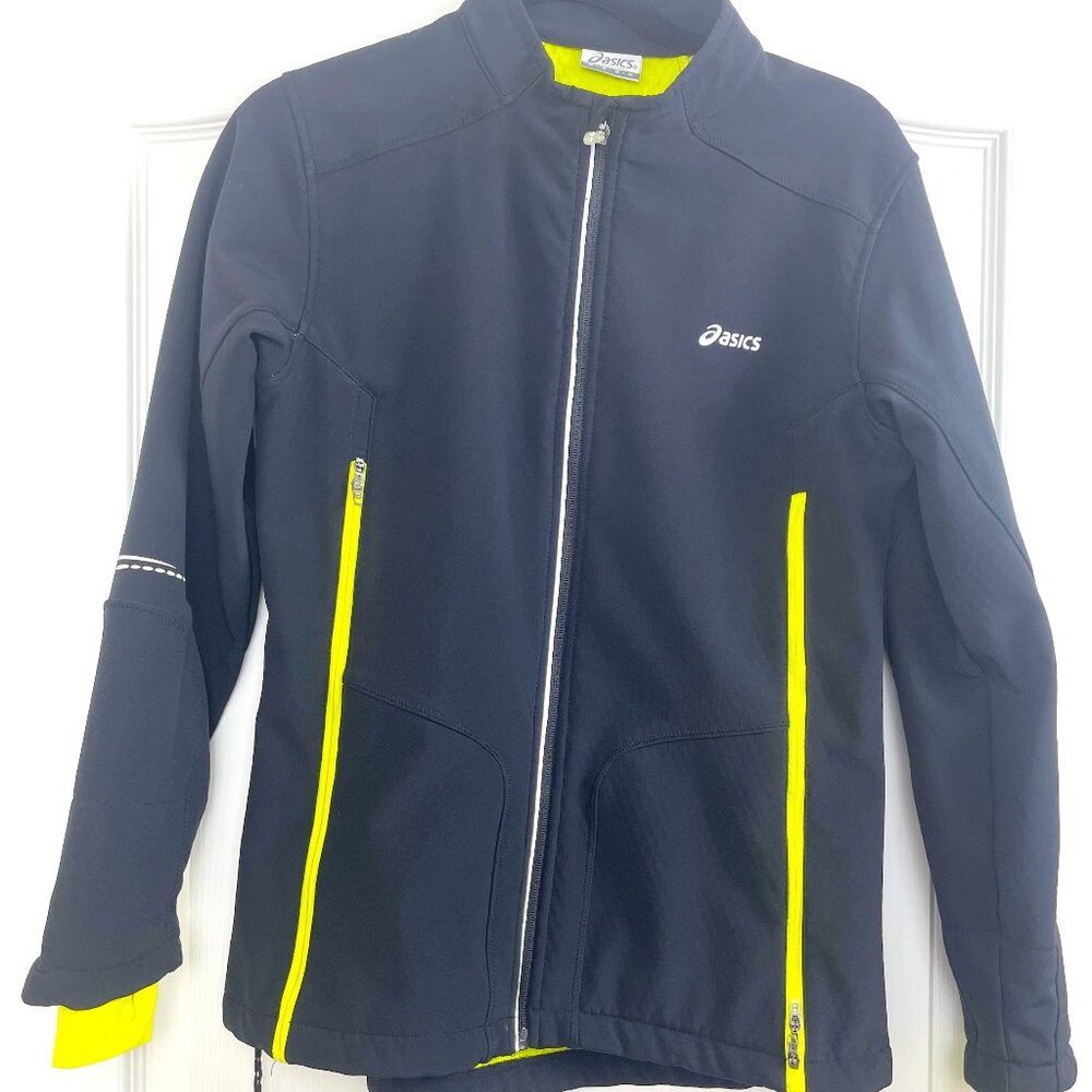 Asics Running Jacket Women Full Zip Top Black Yellow Lining Size M